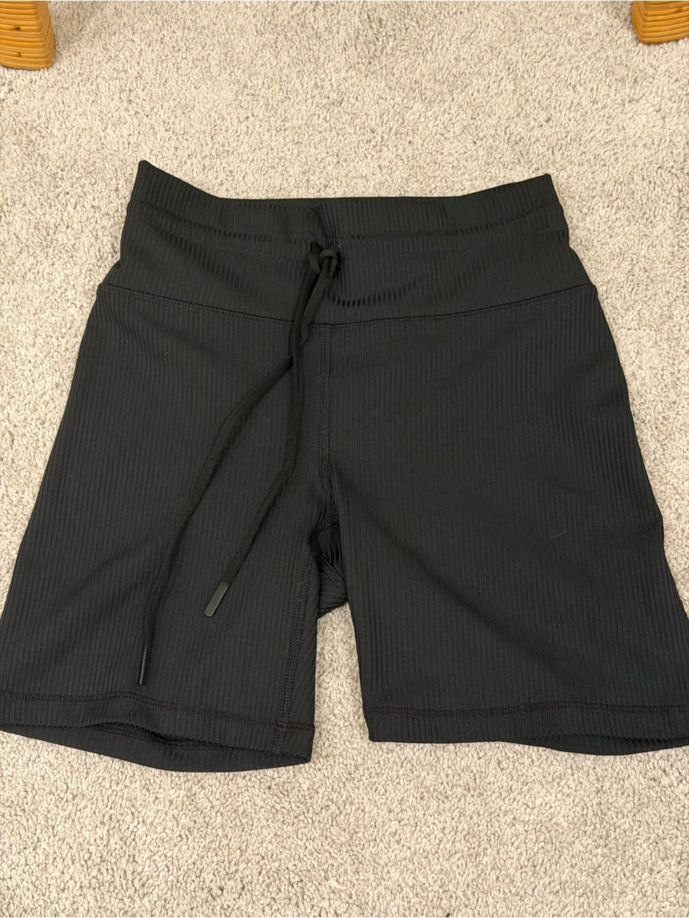 Fabletics Ribbed High-Rise Black Bike Shorts with Drawstring